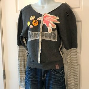 MISS SIXTY ENERGIE "Dangerous" off shoulder sweatshirt w/buttons Sz. 2/XS